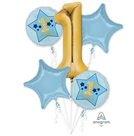 1st Birthday Blue and Gold Balloon Bouquet Kit