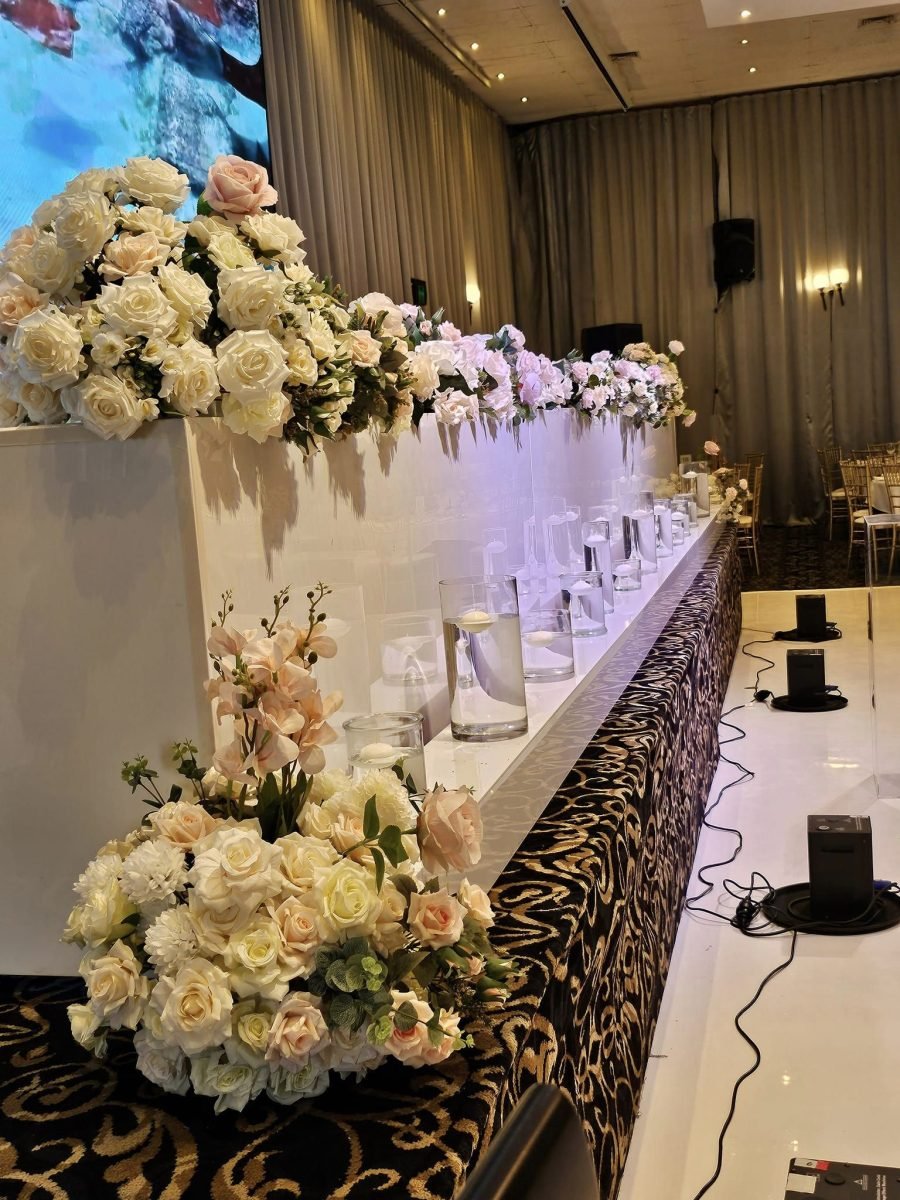 Bridal table flower arrangement for hire