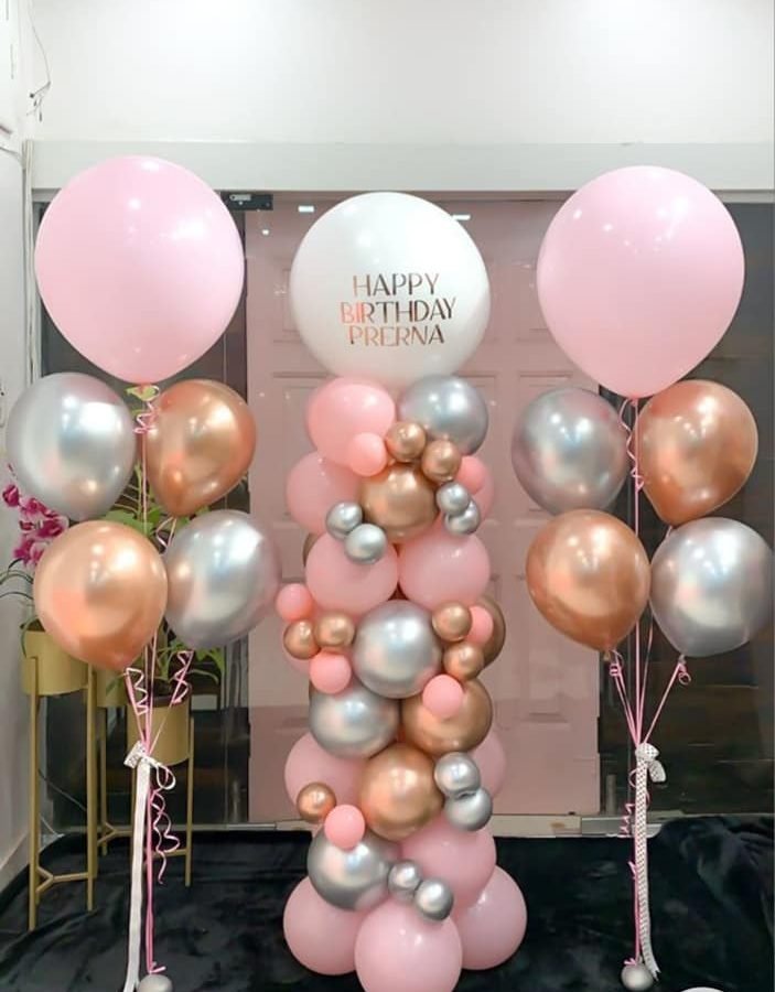 Birthday balloon package column and 2 bouquet