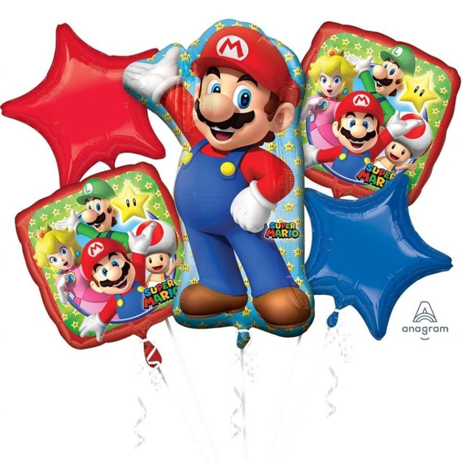 Mario Bros foil balloon buquet