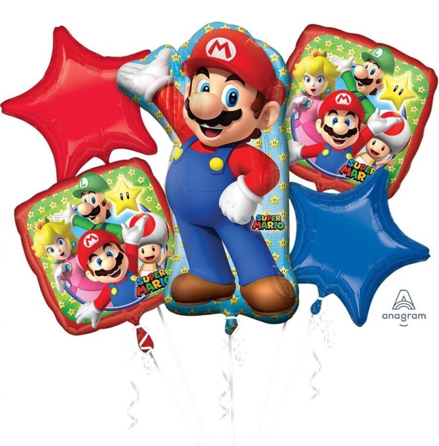 Mario Bros foil balloon buquet